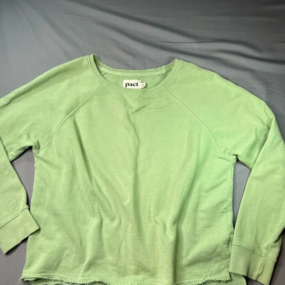 Pact Organic Cotton Green Cropped Sweatshirt, Womens M, Raw Hem Casual Cozy - Picture 1 of 8